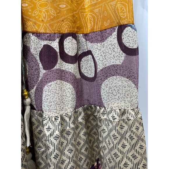 Patchwork Palazzo Pants One Size Tiered Floral Geometric Wide Leg Boho Hippie - Picture 5 of 7